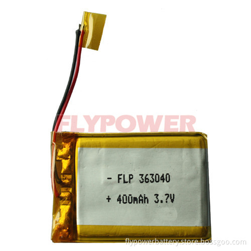 3.7V 400mAh Lithium Ion Polymer Battery Pack (1S1P of FLP-363040)3.7V 400mAh Lithium Ion Polymer Battery Pack (1S1P of FLP-36304